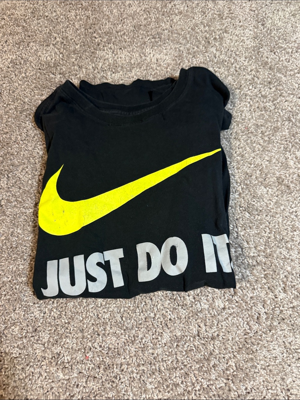 Nike Black Tee with Yellow Swoosh and White 'JUST DO IT' Text